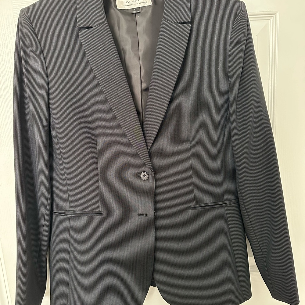 Elegant striped dressed jacket size 10 . Two buttons in the front never worn
